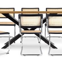Pack Industrial Wooden Table (220cm) & 8 Rattan Mesh Chairs - Lia Black 60562 photo 2 Buy Pack Industrial Wooden Table (220cm) & 8 Rattan Mesh Chairs - Lia Black 60562 - prices