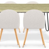 Pack Hairpin Dining Table 150x90 & 6 Bouclé Upholstered Chairs - Bennett White 60565 photo 1 Buy Pack Hairpin Dining Table 150x90 & 6 Bouclé Upholstered Chairs - Bennett White 60565 - in the UK
