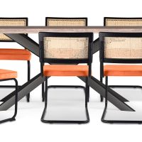 Pack Industrial Wooden Table (200cm) & 8 Rattan and Velvet Mesh Chairs - Nema Reddish orange 60572 photo 2 Buy Pack Industrial Wooden Table (200cm) & 8 Rattan and Velvet Mesh Chairs - Nema Reddish orange 60572 - prices