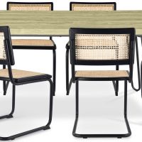 Pack Hairpin Dining Table 150x90 & 6 Black Rattan Mesh Chairs - Canvas Black 60578 photo 1 Buy Pack Hairpin Dining Table 150x90 & 6 Black Rattan Mesh Chairs - Canvas Black 60578 - in the UK