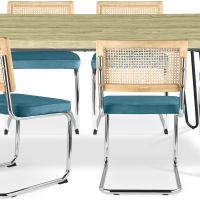 Pack Hairpin Dining Table 150x90 & 6 Black Mesh Rattan and Velvet Chairs - Wanda Turquoise 60581 photo 6 Buy Pack Hairpin Dining Table 150x90 & 6 Black Mesh Rattan and Velvet Chairs - Wanda Turquoise 60581 - in the UK