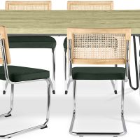 Pack Hairpin Dining Table 150x90 & 6 Black Mesh Rattan and Velvet Chairs - Wanda Dark green 60581 photo 7 Buy Pack Hairpin Dining Table 150x90 & 6 Black Mesh Rattan and Velvet Chairs - Wanda Dark green 60581 - prices