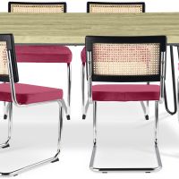 Pack Hairpin Dining Table 150x90 & 6 Black Mesh Rattan and Velvet Chairs - Jenka Fuchsia 60582 photo 4 Buy Pack Hairpin Dining Table 150x90 & 6 Black Mesh Rattan and Velvet Chairs - Jenka Fuchsia 60582 in the United Kingdom