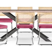 Pack Industrial Wooden Table (200cm) & 8 Rattan and Velvet Mesh Chairs - Wanda Fuchsia 60593 photo 4 Buy Pack Industrial Wooden Table (200cm) & 8 Rattan and Velvet Mesh Chairs - Wanda Fuchsia 60593 in the United Kingdom