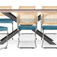 Pack Industrial Wooden Table (200cm) & 8 Rattan and Velvet Mesh Chairs - Wanda Turquoise 60593 photo 6 Buy Pack Industrial Wooden Table (200cm) & 8 Rattan and Velvet Mesh Chairs - Wanda Turquoise 60593 - in the UK