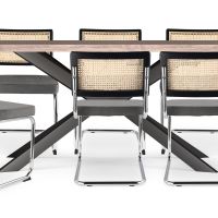 Pack Industrial Wooden Table (200cm) & 8 Rattan and Velvet Mesh Chairs - Jenka Dark grey 60594 photo 2 Buy Pack Industrial Wooden Table (200cm) & 8 Rattan and Velvet Mesh Chairs - Jenka Dark grey 60594 - prices