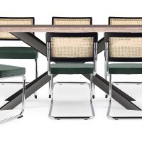Pack Industrial Wooden Table (200cm) & 8 Rattan and Velvet Mesh Chairs - Jenka Dark green 60594 photo 3 Buy Pack Industrial Wooden Table (200cm) & 8 Rattan and Velvet Mesh Chairs - Jenka Dark green 60594 at MyFaktory