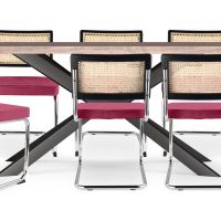 Pack Industrial Wooden Table (200cm) & 8 Rattan and Velvet Mesh Chairs - Jenka Fuchsia 60594 photo 4 Buy Pack Industrial Wooden Table (200cm) & 8 Rattan and Velvet Mesh Chairs - Jenka Fuchsia 60594 in the United Kingdom