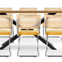 Pack Industrial Wooden Table (220cm) & 8 Rattan and Velvet Mesh Chairs - Wanda Mustard 60596 photo 1 Buy Pack Industrial Wooden Table (220cm) & 8 Rattan and Velvet Mesh Chairs - Wanda Mustard 60596 - in the UK