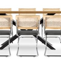 Pack Industrial Wooden Table (220cm) & 8 Rattan and Velvet Mesh Chairs - Wanda Dark grey 60596 photo 2 Buy Pack Industrial Wooden Table (220cm) & 8 Rattan and Velvet Mesh Chairs - Wanda Dark grey 60596 - prices