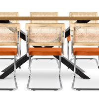 Pack Industrial Wooden Table (220cm) & 8 Rattan and Velvet Mesh Chairs - Wanda Reddish orange 60596 photo 3 Buy Pack Industrial Wooden Table (220cm) & 8 Rattan and Velvet Mesh Chairs - Wanda Reddish orange 60596 at MyFaktory