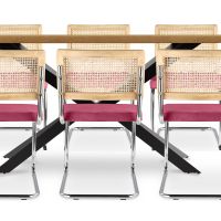 Pack Industrial Wooden Table (220cm) & 8 Rattan and Velvet Mesh Chairs - Wanda Fuchsia 60596 photo 4 Buy Pack Industrial Wooden Table (220cm) & 8 Rattan and Velvet Mesh Chairs - Wanda Fuchsia 60596 in the United Kingdom