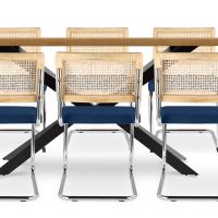 Pack Industrial Wooden Table (220cm) & 8 Rattan and Velvet Mesh Chairs - Wanda Dark blue 60596 photo 5 Buy Pack Industrial Wooden Table (220cm) & 8 Rattan and Velvet Mesh Chairs - Wanda Dark blue 60596 home delivery