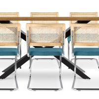 Pack Industrial Wooden Table (220cm) & 8 Rattan and Velvet Mesh Chairs - Wanda Turquoise 60596 photo 6 Buy Pack Industrial Wooden Table (220cm) & 8 Rattan and Velvet Mesh Chairs - Wanda Turquoise 60596 - in the UK