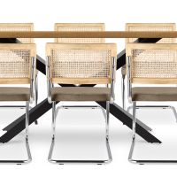 Pack Industrial Wooden Table (220cm) & 8 Rattan and Velvet Mesh Chairs - Wanda Beige 60596 photo 8 Buy Pack Industrial Wooden Table (220cm) & 8 Rattan and Velvet Mesh Chairs - Wanda Beige 60596 at MyFaktory