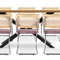 Pack Industrial Wooden Table (220cm) & 8 Rattan and Velvet Mesh Chairs - Wanda Pink 60596 photo 9 Buy Pack Industrial Wooden Table (220cm) & 8 Rattan and Velvet Mesh Chairs - Wanda Pink 60596 in the United Kingdom