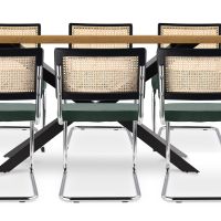 Pack Industrial Wooden Table (220cm) & 8 Rattan and Velvet Mesh Chairs - Jenka Dark green 60597 photo 3 Buy Pack Industrial Wooden Table (220cm) & 8 Rattan and Velvet Mesh Chairs - Jenka Dark green 60597 at MyFaktory