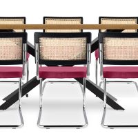 Pack Industrial Wooden Table (220cm) & 8 Rattan and Velvet Mesh Chairs - Jenka Fuchsia 60597 photo 4 Buy Pack Industrial Wooden Table (220cm) & 8 Rattan and Velvet Mesh Chairs - Jenka Fuchsia 60597 in the United Kingdom
