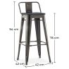 Buy Bistrot Metalix style bar stool with small backrest - Metal and dark wood - 76 cm Steel 59693 with a guarantee