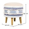 Buy Pouffe Stool in Boho Bali Style, Wood and Cotton - Zoe Bali Blue 60261 in the United Kingdom