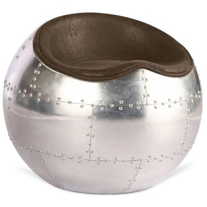 Buy Round  Armchair - Aluminium - Microfibre in Imitation Weathered Leather Brown 26709 - prices 