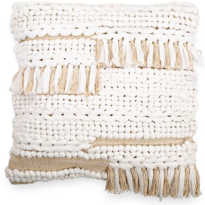 Buy Square Recycled yarn Cushion in Boho Bali Style cover + filling - Chloe White 60214 with a guarantee