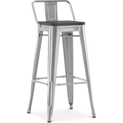 Buy Bistrot Metalix style bar stool with small backrest - Metal and dark wood - 76 cm Steel 59693 - in the UK