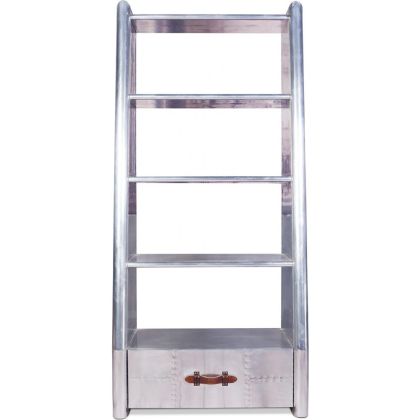 Buy Metal Shelf with Drawer - Aviator Style - 4 Shelves - Zack Metallic light grey 48356 - in the UK