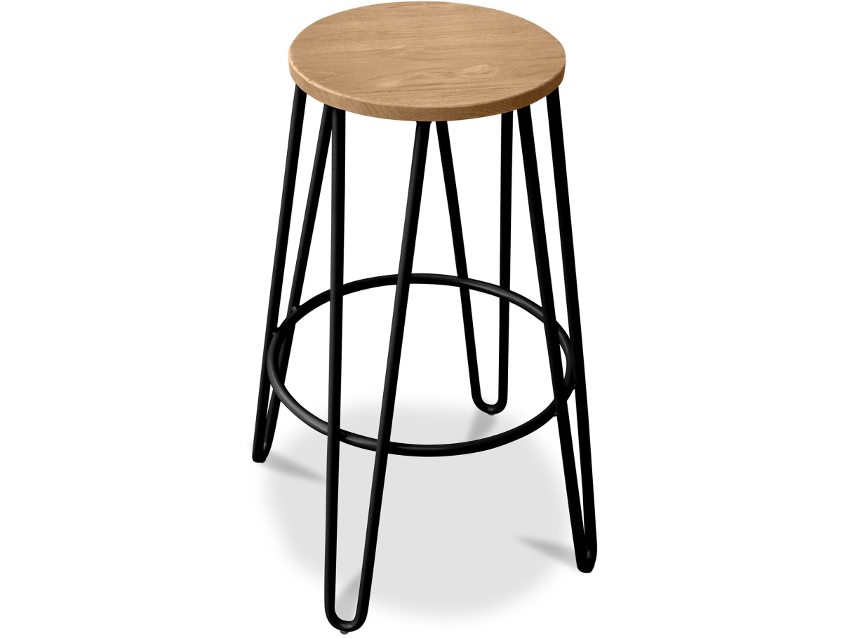 Buy Hairpin Stool - 74cm - Light wood and metal Black 59487 - in the UK