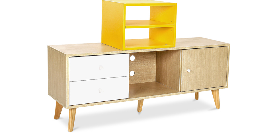 Buy Wooden TV Stand - Scandinavian Design - Erica  Yellow 59657 in the United Kingdom