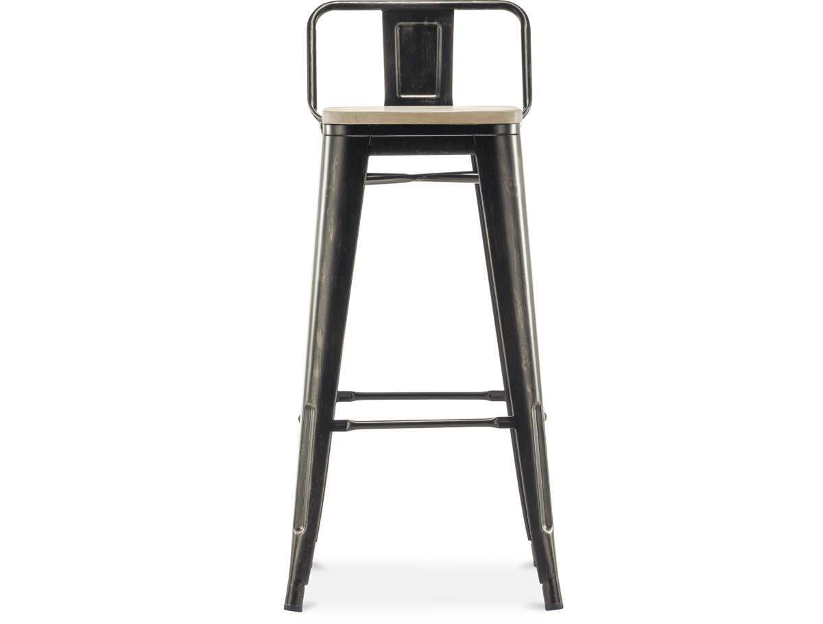 Buy Bistrot Metalix style bar stool with small backrest - 76 cm - Metal and Light Wood Pastel orange 59694 - prices