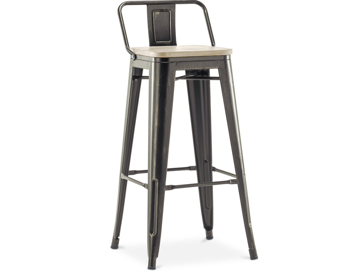 Buy Bistrot Metalix style bar stool with small backrest - 76 cm - Metal and Light Wood Pastel orange 59694 - in the UK