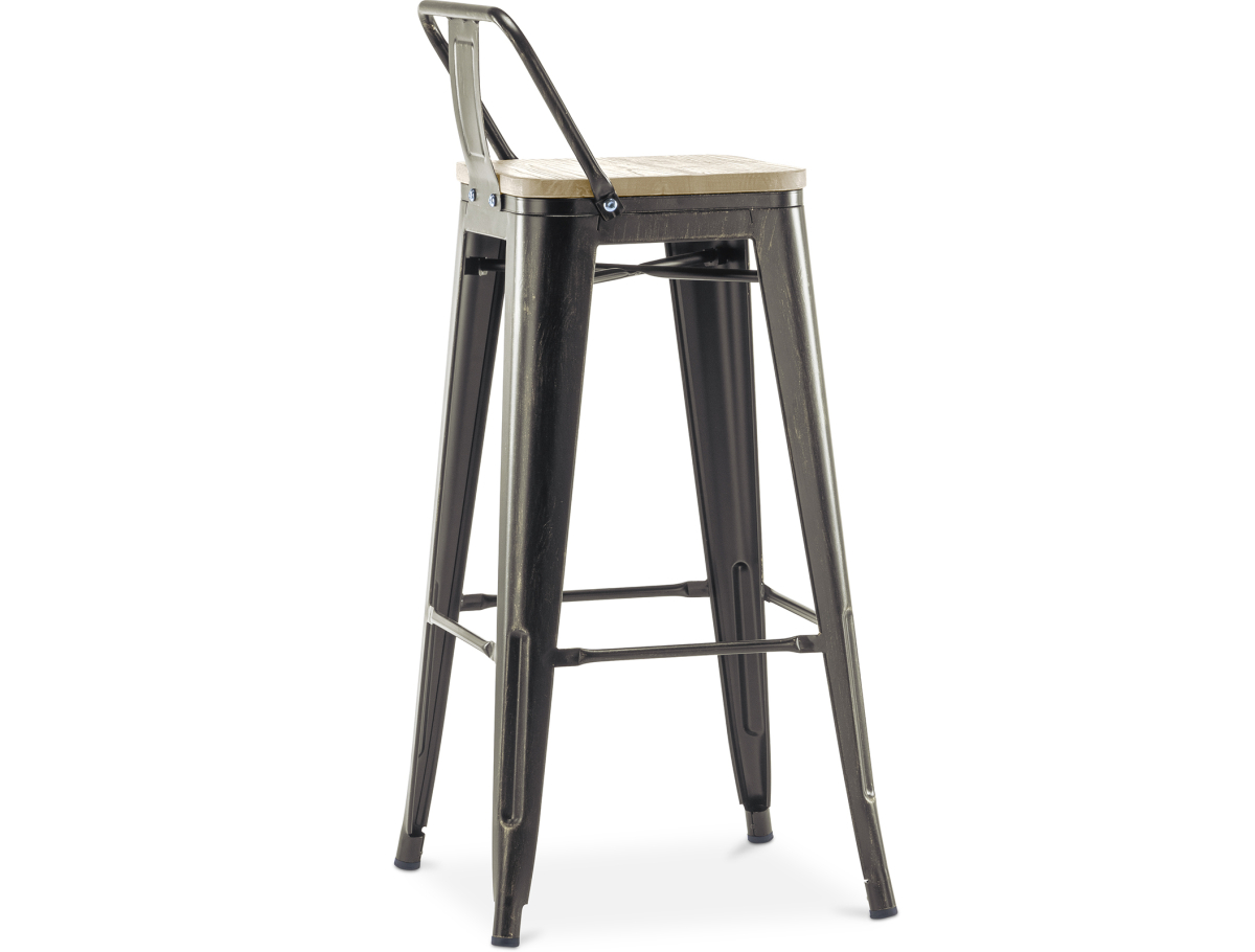Buy Bistrot Metalix style bar stool with small backrest - 76 cm - Metal and Light Wood Pastel orange 59694 in the United Kingdom