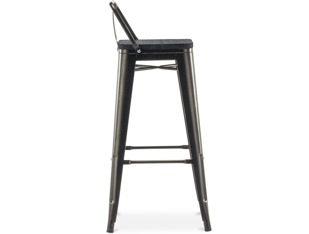 Buy Bistrot Metalix style bar stool with small backrest - Metal and dark wood - 76 cm Steel 59693 at MyFaktory
