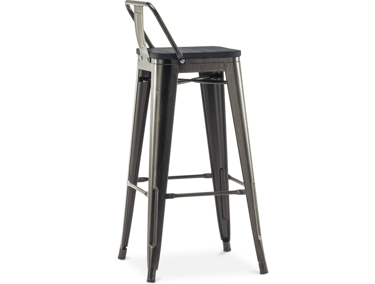 Buy Bistrot Metalix style bar stool with small backrest - Metal and dark wood - 76 cm Steel 59693 in the United Kingdom
