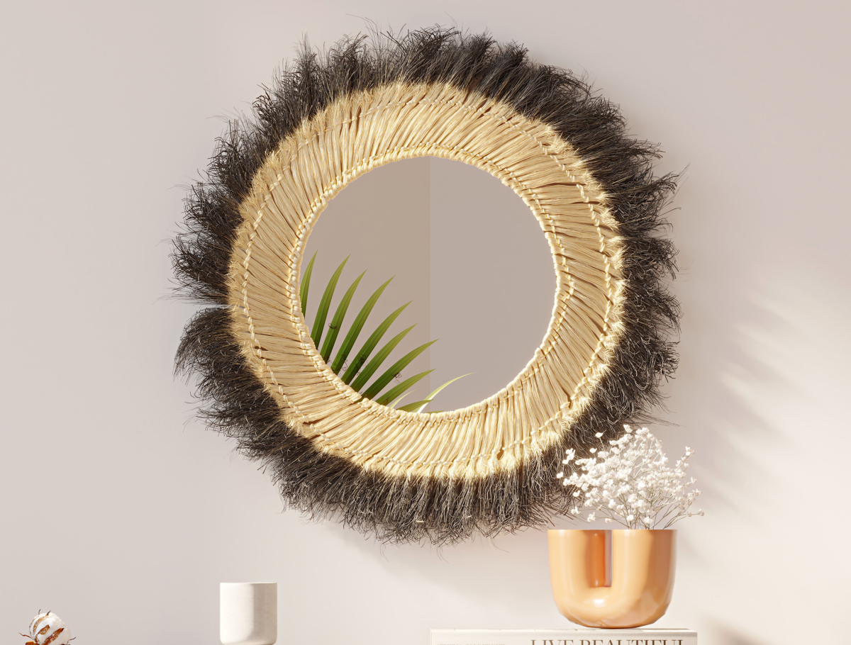 Buy Wall Mirror - Boho Bali Round Design (60 cm) - Melu Natural wood 60059 with a guarantee