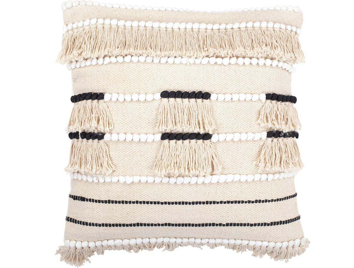 Buy Square Cotton Cushion in Boho Bali Style cover + filling - Joan White 60184 - in the UK