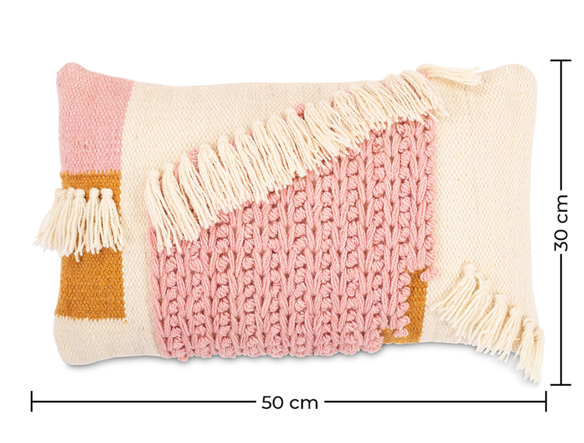 Buy Rectangular Cushion in Boho Bali Style, Wool cover + filling - Geraldine Pink 60231 home delivery