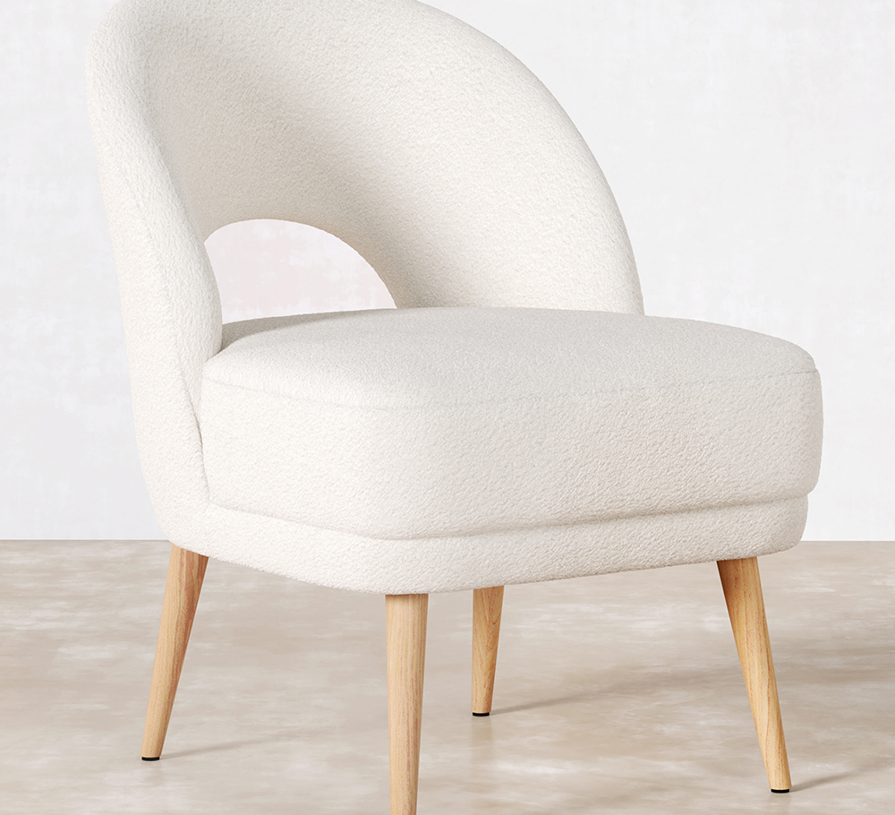 Buy Upholstered Dining Chair in Bouclé - Arka White 61298 - in the UK