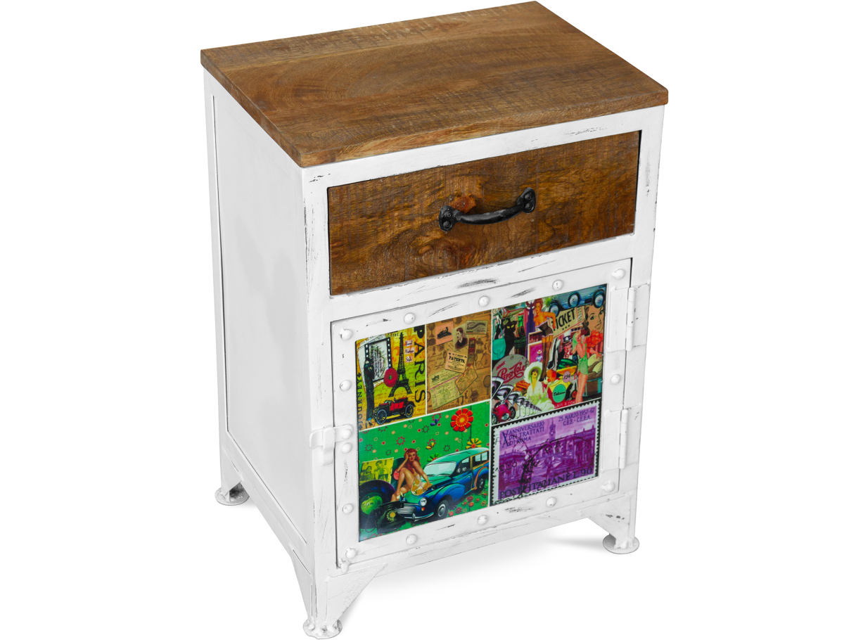 Buy Grange&Co Mango Bedside Table - Iron and Wood White 51299 in the United Kingdom