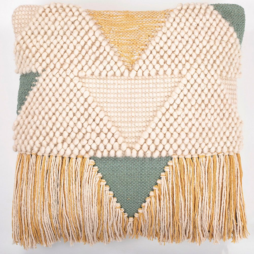  Buy Square Cushion in Boho Bali Style, Cotton & Wool cover + filling - Metsal Multicolour 60201 - in the UK