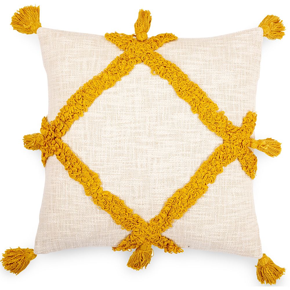  Buy Square Cotton Cushion in Boho Bali Style cover + filling - Olra Yellow 60204 - in the UK