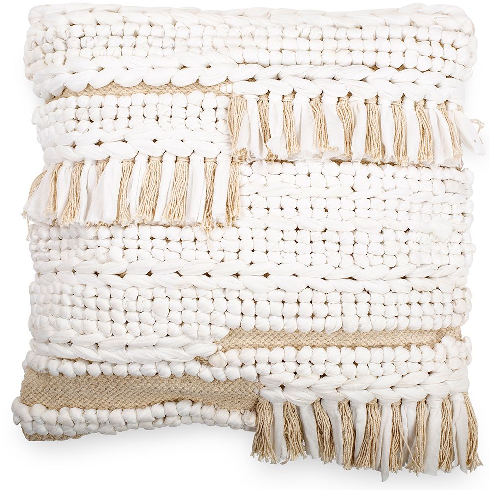  Buy Square Recycled yarn Cushion in Boho Bali Style cover + filling - Chloe White 60214 - in the UK