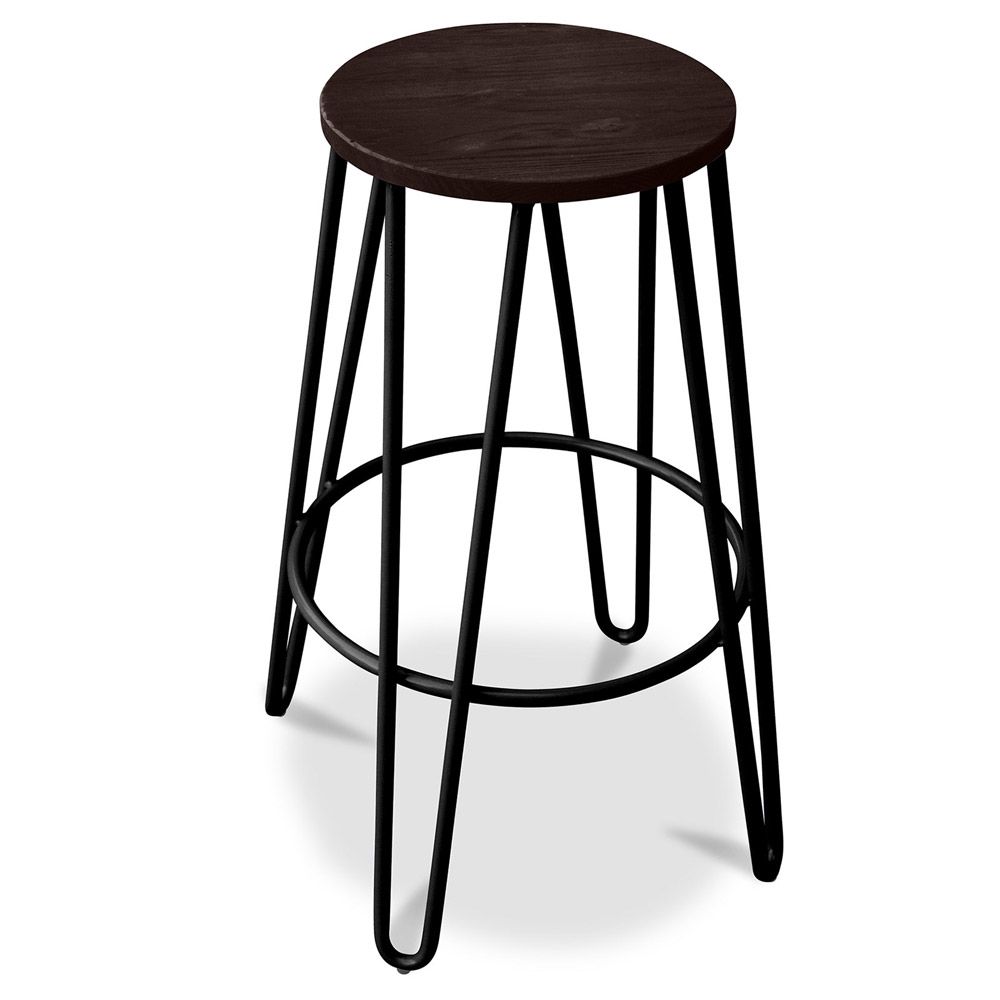  Buy Hairpin Stool - 74cm - Dark wood and metal Black 58321 - in the UK